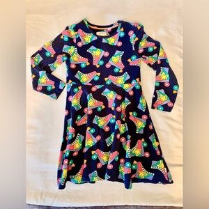 Little Bird Cotton Navy and Neon Roller Skate Print Long Sleeve Dress 5T / 6T